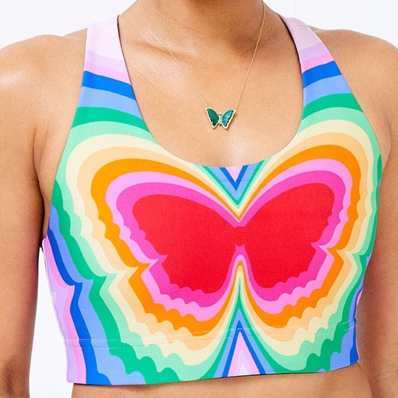 Terez NEW DuoKnit Sports Bra in Psychedelic Butterfly pink rainbow size XS - Picture 6 of 6